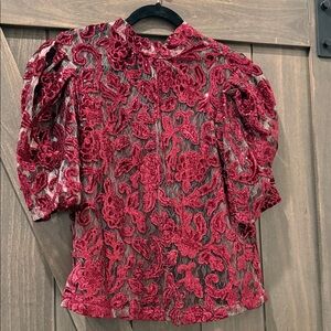 Anthropologie Burgundy Velvet Burnout Floral Top